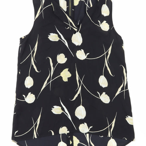 NEXT Womens Black Floral Viscose Basic Blouse Size 6 V-Neck
