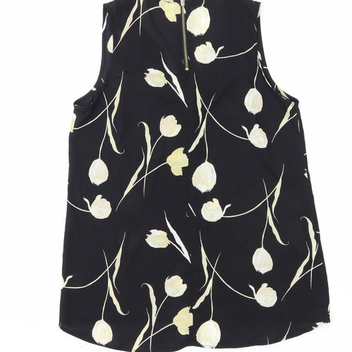 NEXT Womens Black Floral Viscose Basic Blouse Size 6 V-Neck