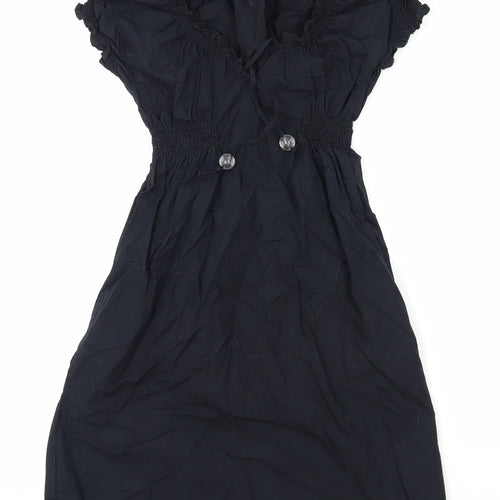 H&M Womens Blue Polyester Fit & Flare Size 6 V-Neck Drawstring - Shirred Waist