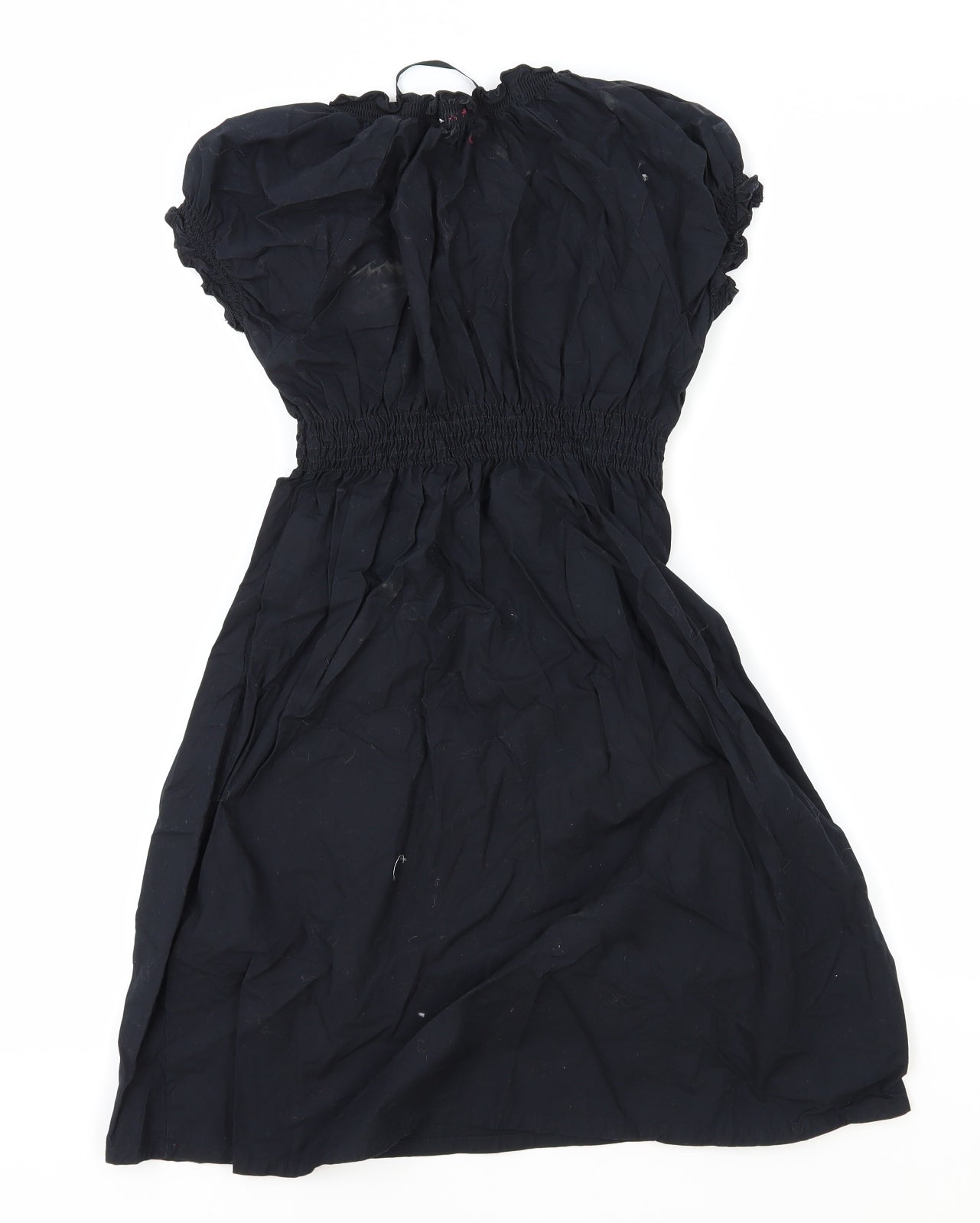 H&M Womens Blue Polyester Fit & Flare Size 6 V-Neck Drawstring - Shirred Waist
