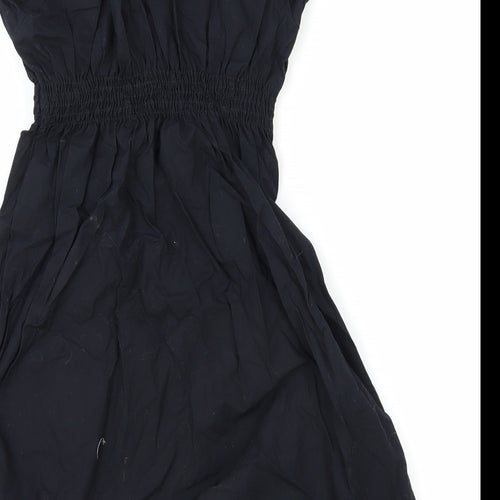 H&M Womens Blue Polyester Fit & Flare Size 6 V-Neck Drawstring - Shirred Waist