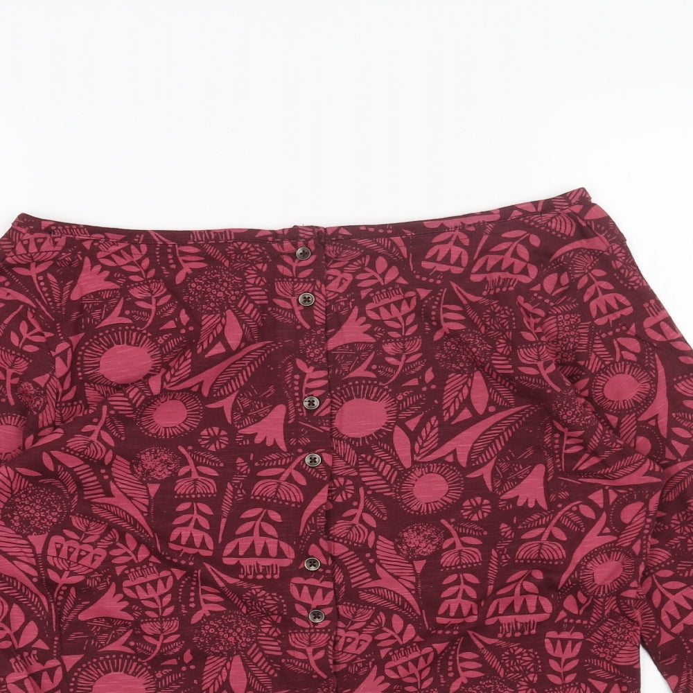 Weird Fish Womens Purple Floral Cotton Basic Blouse Size 10 Off the Shoulder