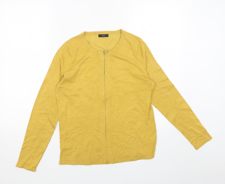 M&Co Womens Yellow Scoop Neck Viscose Full Zip Jumper Size 12