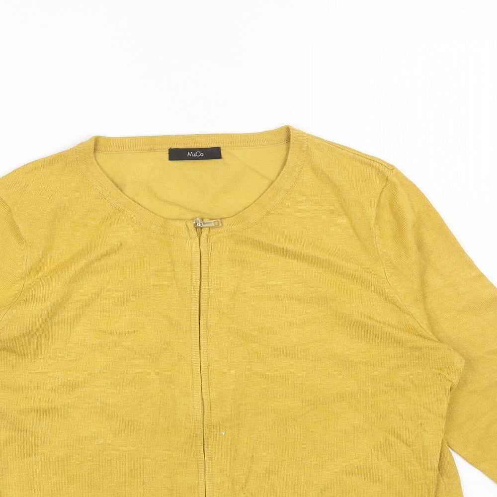 M&Co Womens Yellow Scoop Neck Viscose Full Zip Jumper Size 12