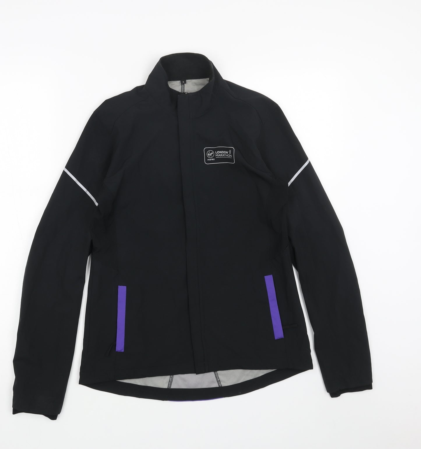 Preworn Womens Black Striped Windbreaker Jacket Size S Zip