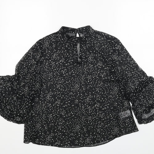 Dorothy Perkins Womens Black Geometric Polyester Basic Blouse Size 10 Mock Neck - Star Print