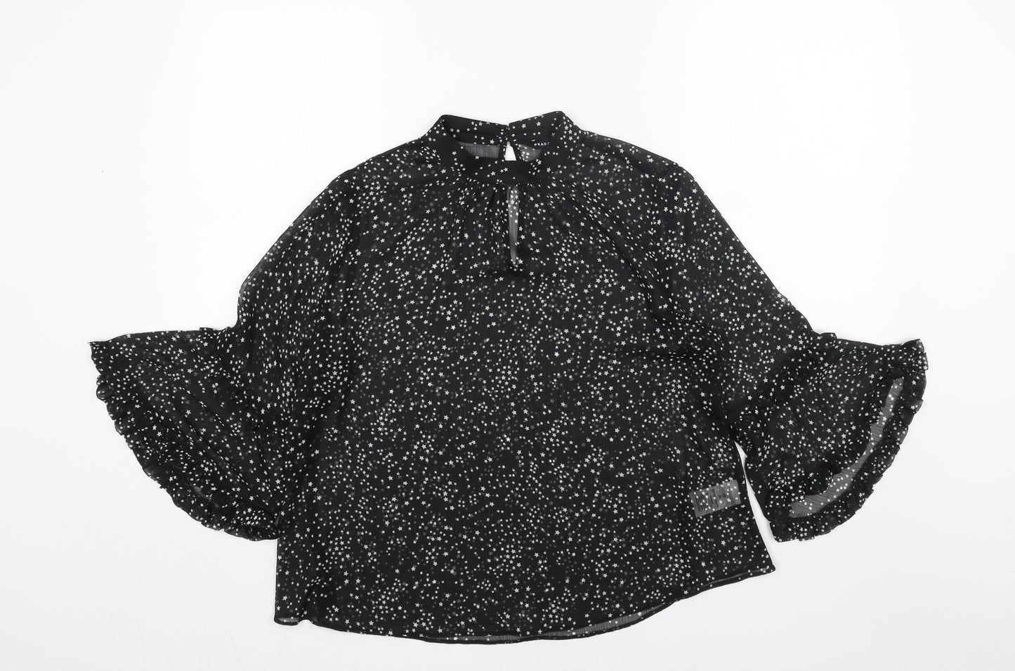 Dorothy Perkins Womens Black Geometric Polyester Basic Blouse Size 10 Mock Neck - Star Print