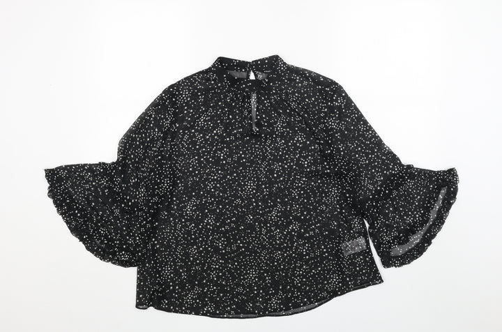 Dorothy Perkins Womens Black Geometric Polyester Basic Blouse Size 10 Mock Neck - Star Print
