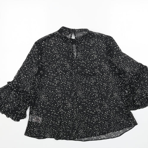 Dorothy Perkins Womens Black Geometric Polyester Basic Blouse Size 10 Mock Neck - Star Print