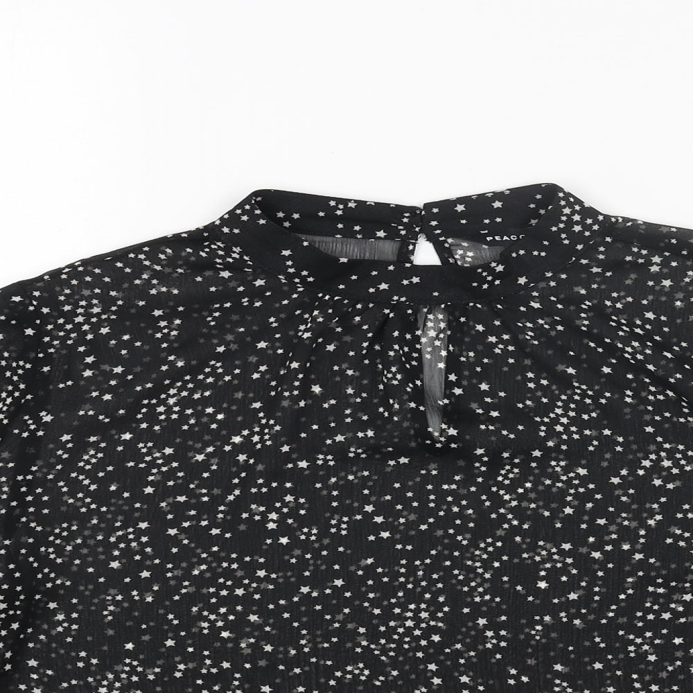 Dorothy Perkins Womens Black Geometric Polyester Basic Blouse Size 10 Mock Neck - Star Print