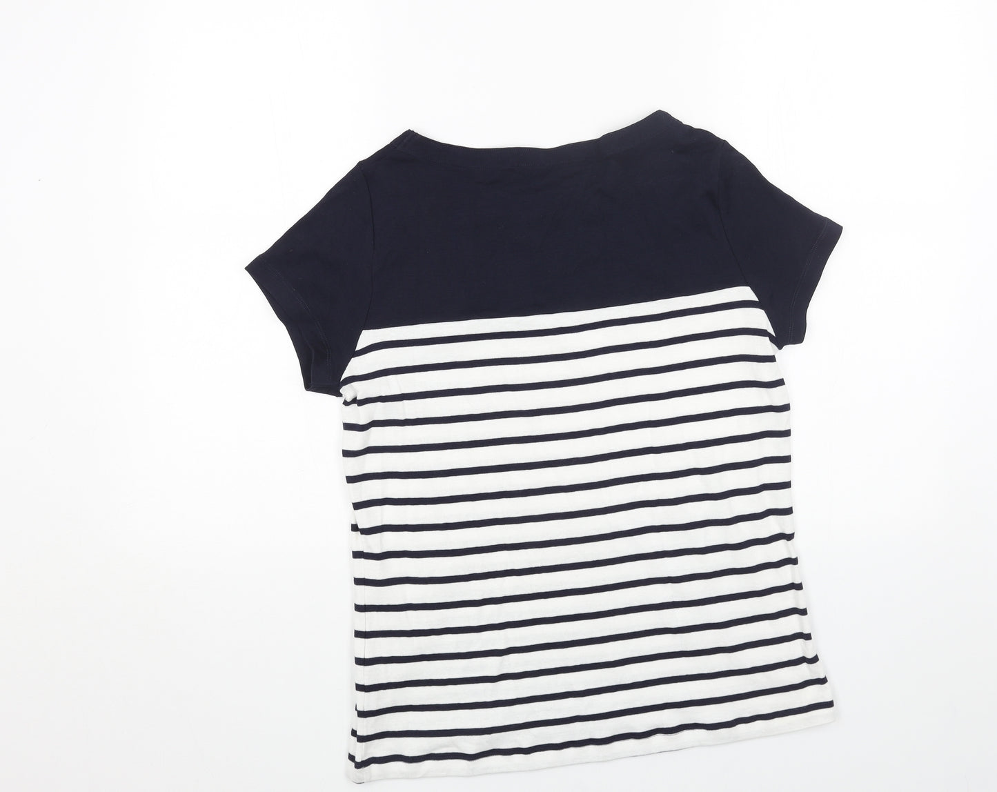 M&Co Womens White Striped Viscose Basic T-Shirt Size 14 Boat Neck