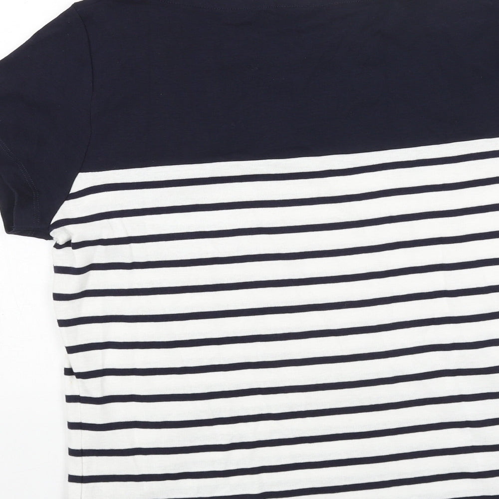 M&Co Womens White Striped Viscose Basic T-Shirt Size 14 Boat Neck