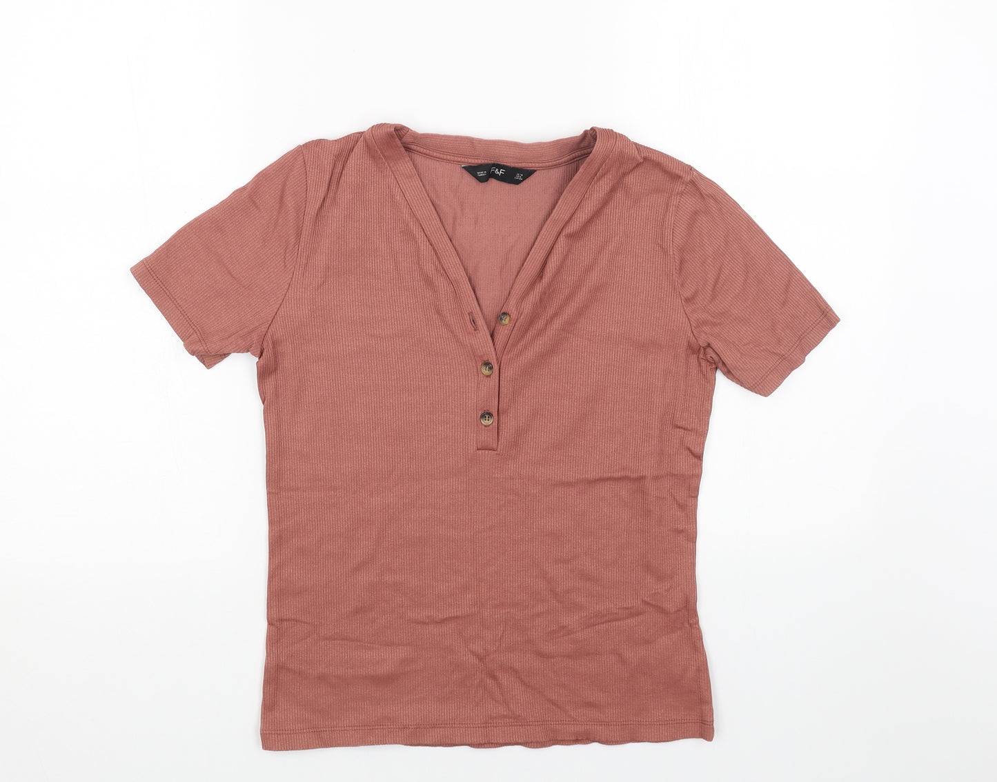F&F Womens Orange Viscose Basic T-Shirt Size 10 Sweetheart - Ribbed