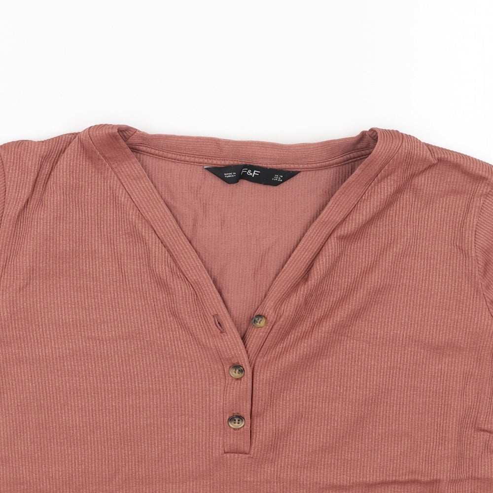 F&F Womens Orange Viscose Basic T-Shirt Size 10 Sweetheart - Ribbed