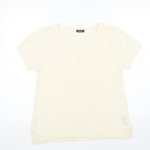 M&Co Womens White Scoop Neck Acrylic Pullover Jumper Size 14