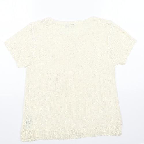 M&Co Womens White Scoop Neck Acrylic Pullover Jumper Size 14