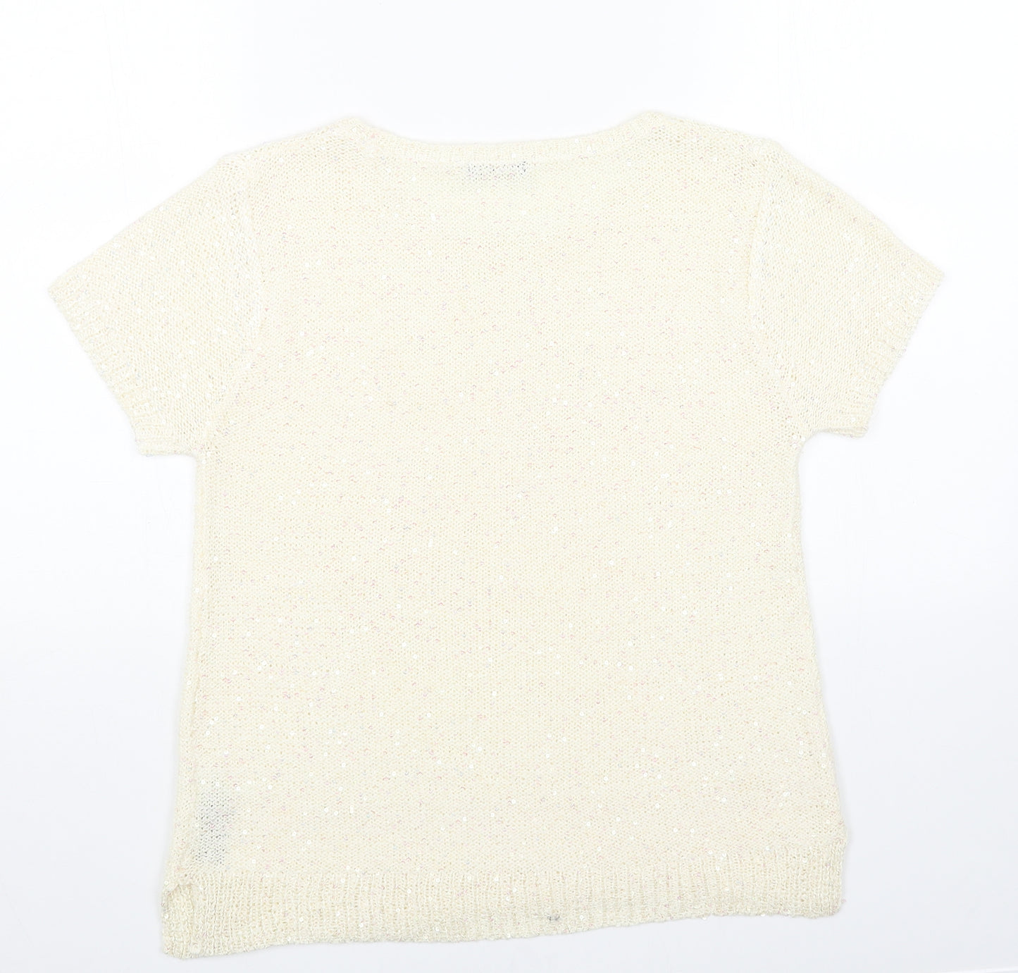 M&Co Womens White Scoop Neck Acrylic Pullover Jumper Size 14