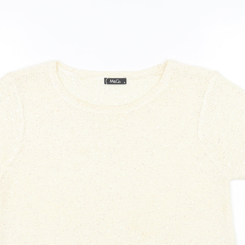 M&Co Womens White Scoop Neck Acrylic Pullover Jumper Size 14