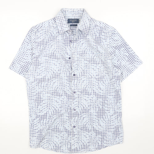 Atlantic Bay Womens Blue Check Cotton Basic Button-Up Size S Collared