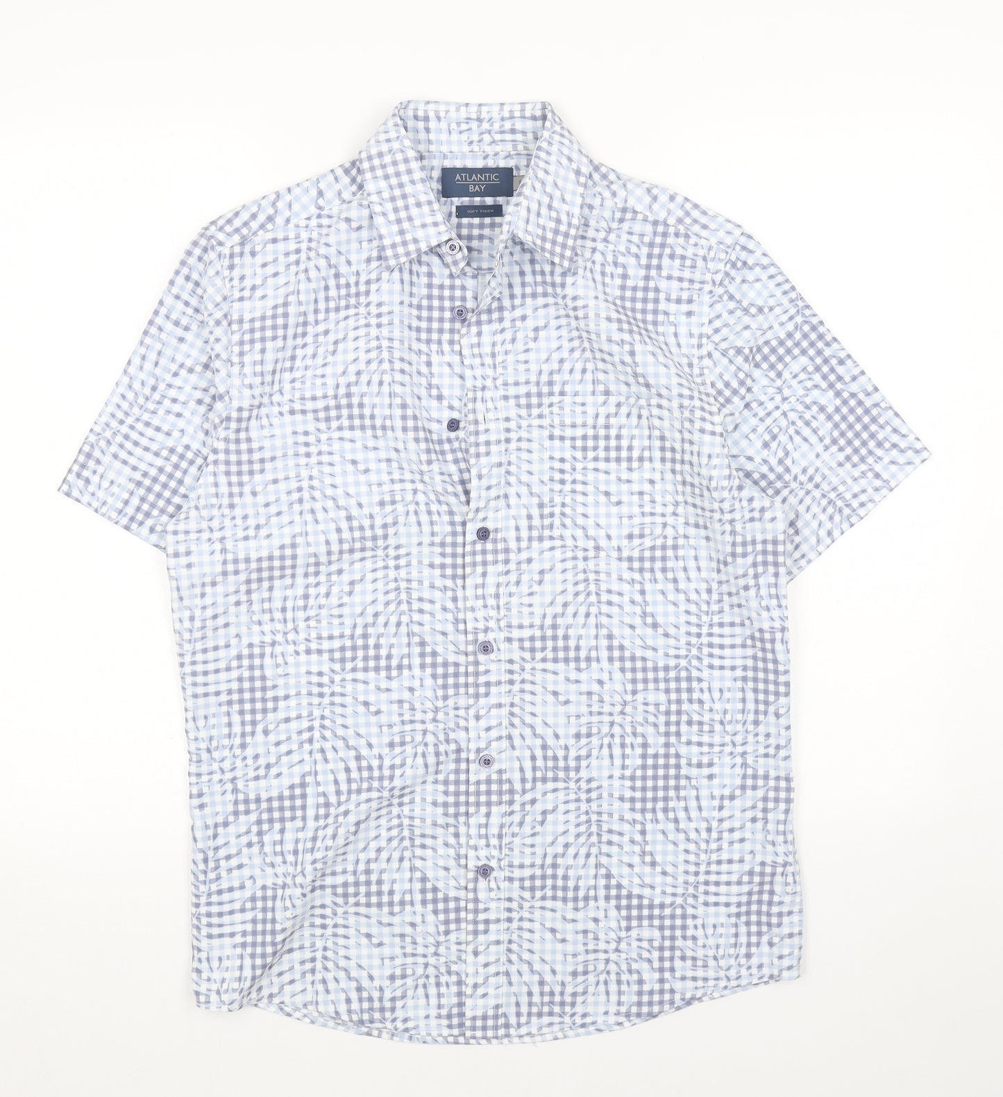 Atlantic Bay Womens Blue Check Cotton Basic Button-Up Size S Collared