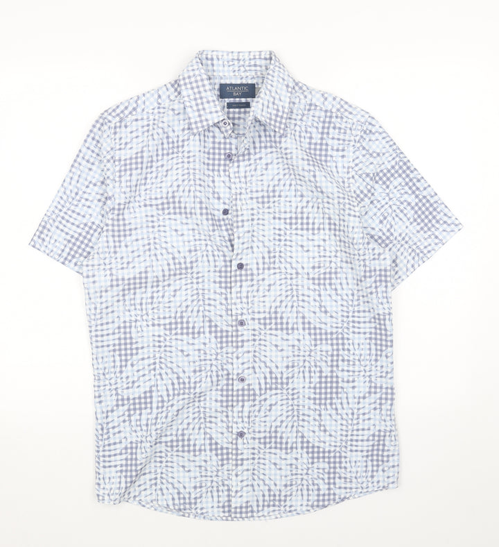 Atlantic Bay Womens Blue Check Cotton Basic Button-Up Size S Collared