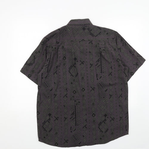 EWM Womens Blue Geometric Cotton Basic Button-Up Size M Collared
