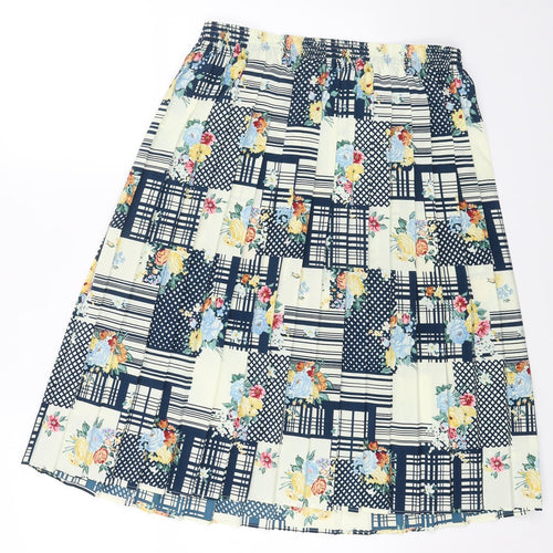 Preworn Womens Yellow Floral Viscose Pleated Skirt Size 32 in