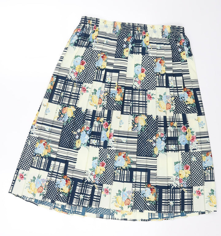 Preworn Womens Yellow Floral Viscose Pleated Skirt Size 32 in