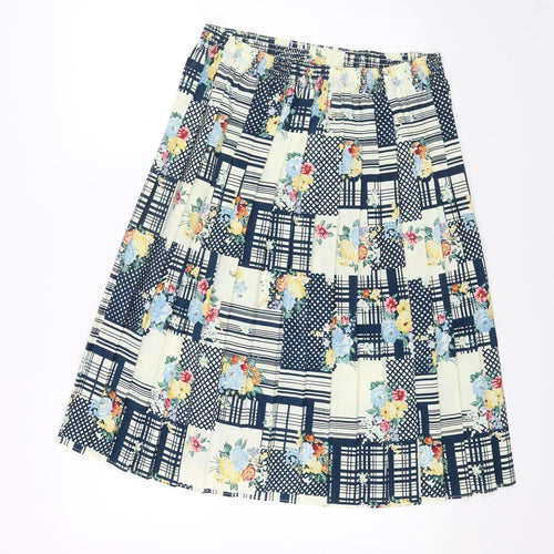 Preworn Womens Yellow Floral Viscose Pleated Skirt Size 32 in