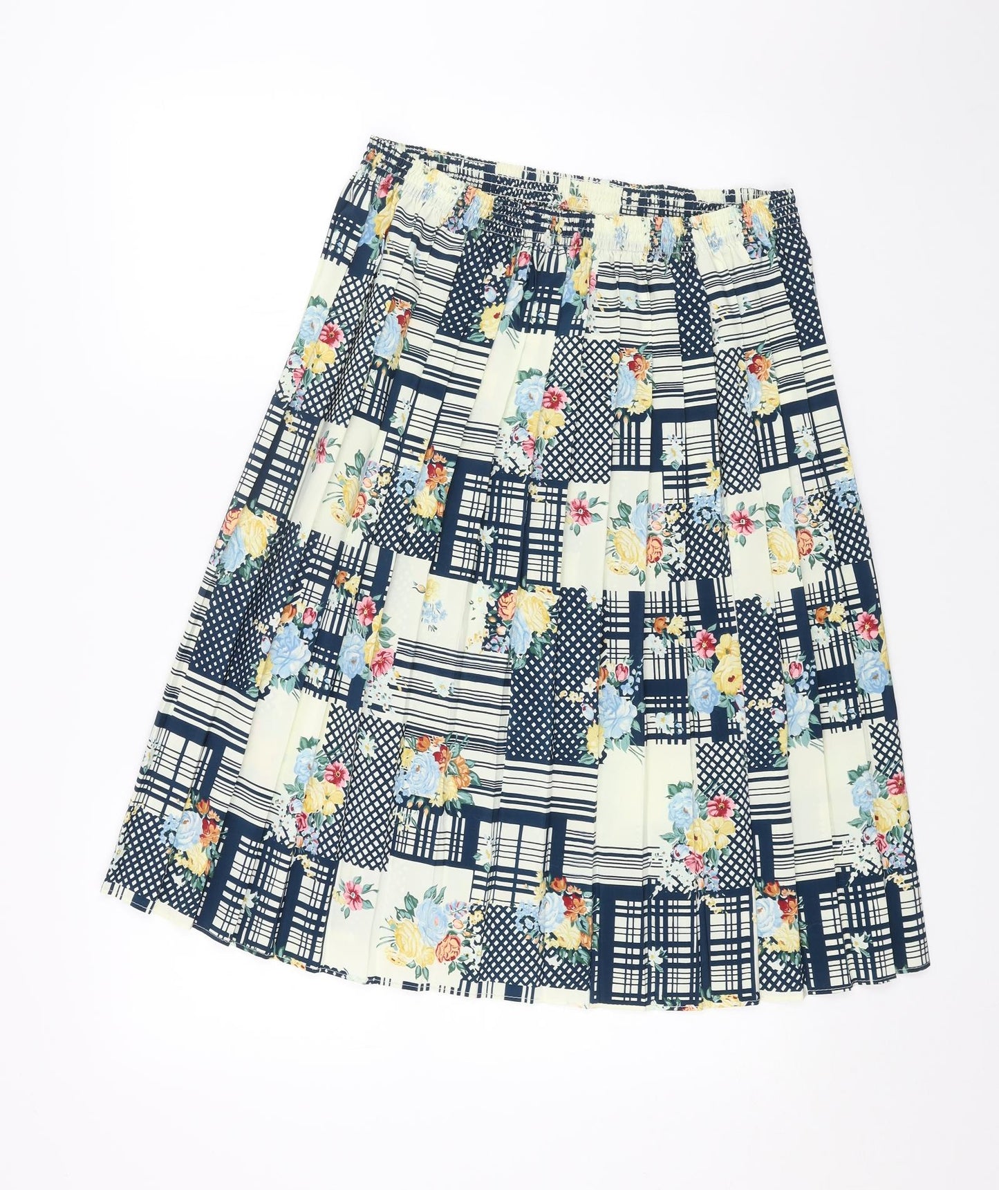 Preworn Womens Yellow Floral Viscose Pleated Skirt Size 32 in