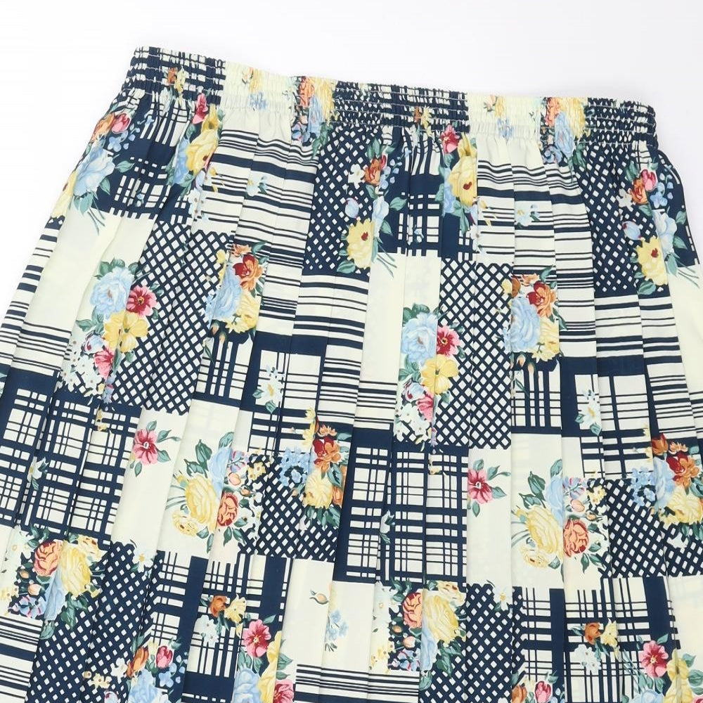 Preworn Womens Yellow Floral Viscose Pleated Skirt Size 32 in