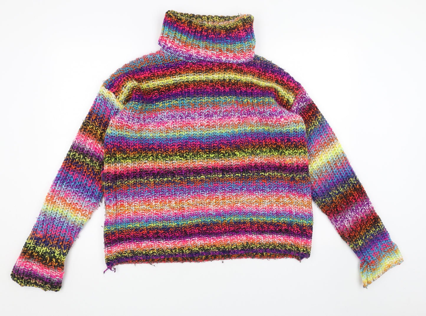 Primark Womens Multicoloured Roll Neck Striped Acrylic Pullover Jumper Size S
