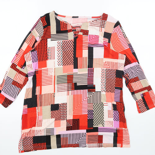 Preworn Womens Red Geometric Viscose Basic T-Shirt Size M Round Neck