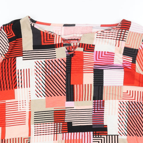 Preworn Womens Red Geometric Viscose Basic T-Shirt Size M Round Neck