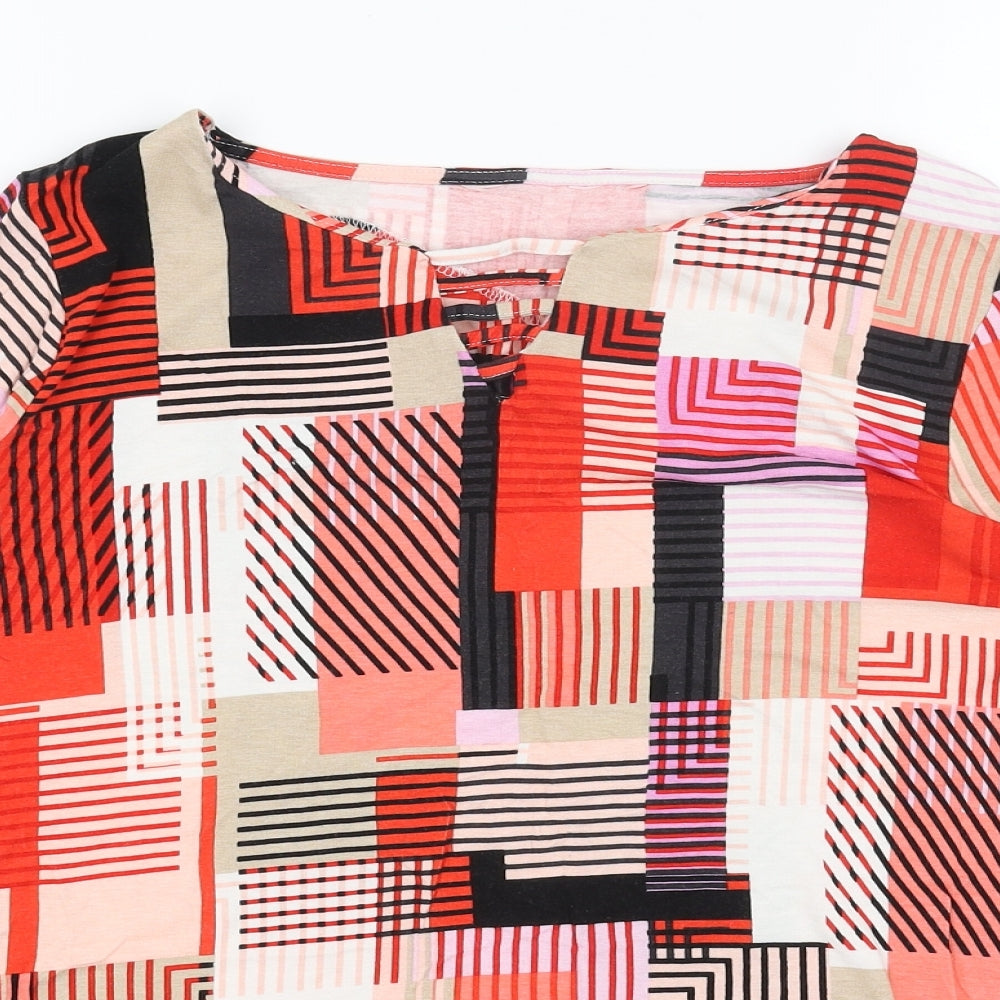 Preworn Womens Red Geometric Viscose Basic T-Shirt Size M Round Neck