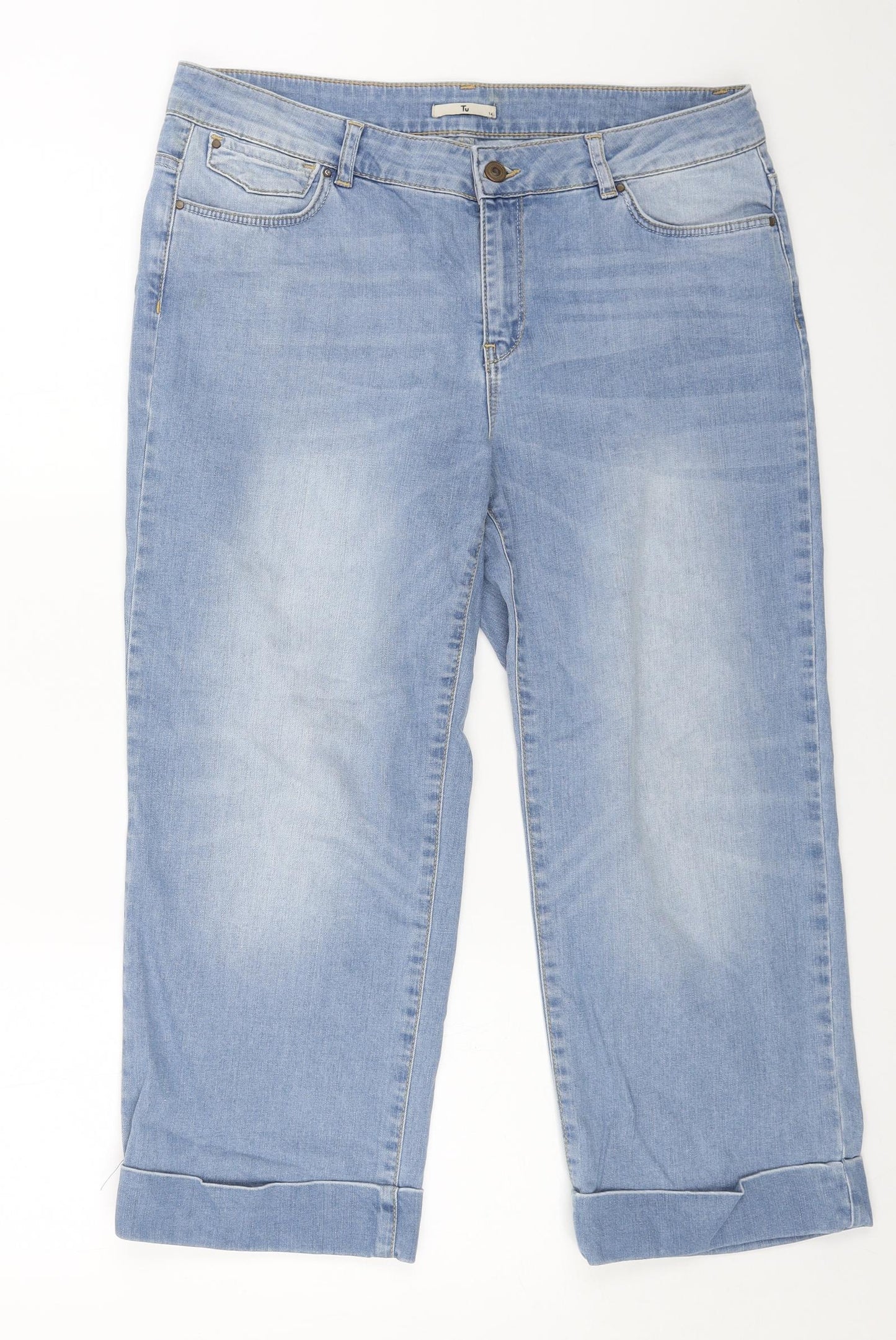 TU Womens Blue Cotton Straight Jeans Size 14 L23 in Regular Button