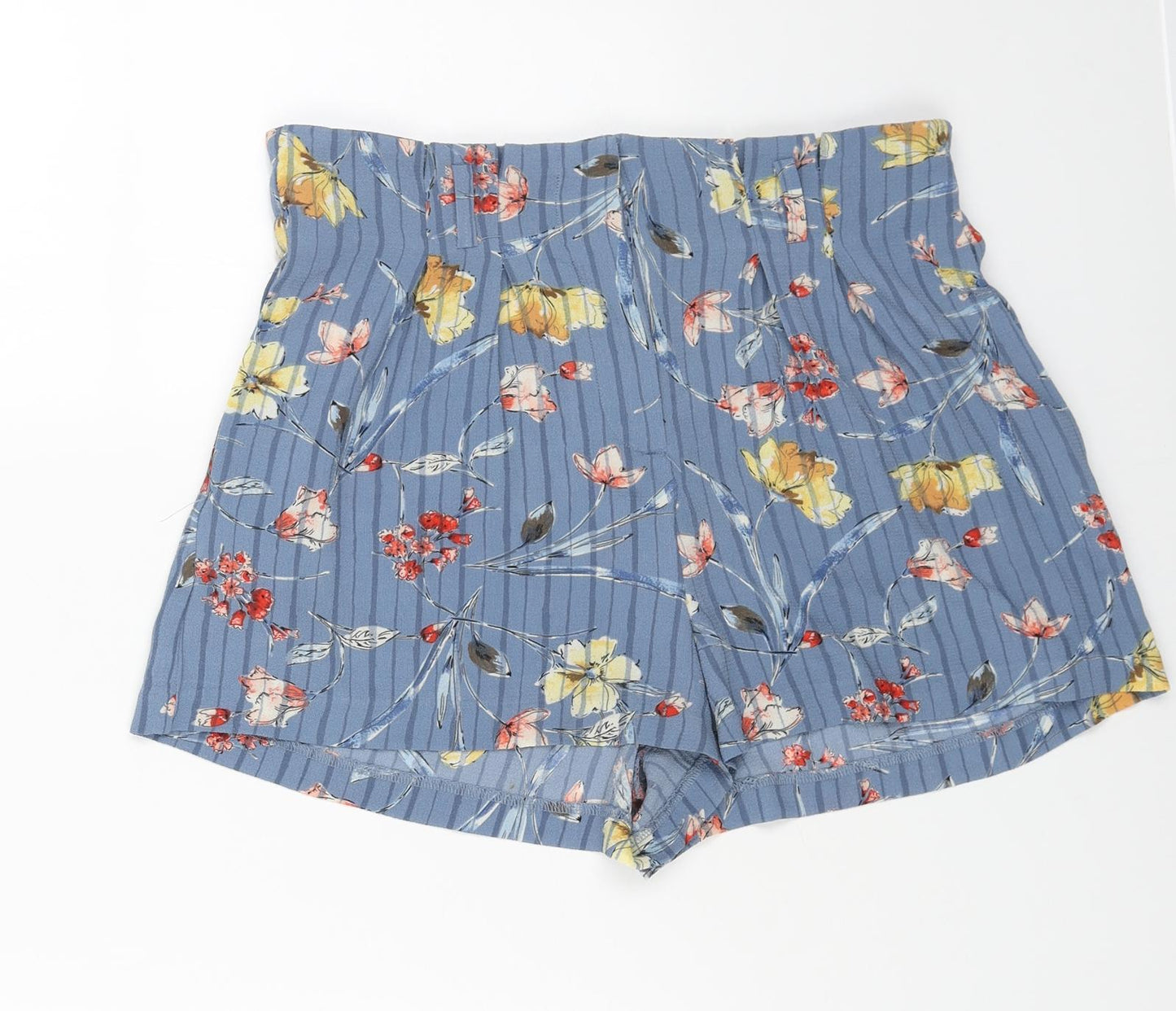 Peacocks Womens Blue Floral Polyester Culotte Shorts Size 10 Regular Zip