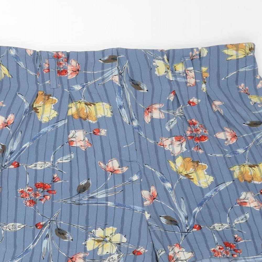 Peacocks Womens Blue Floral Polyester Culotte Shorts Size 10 Regular Zip