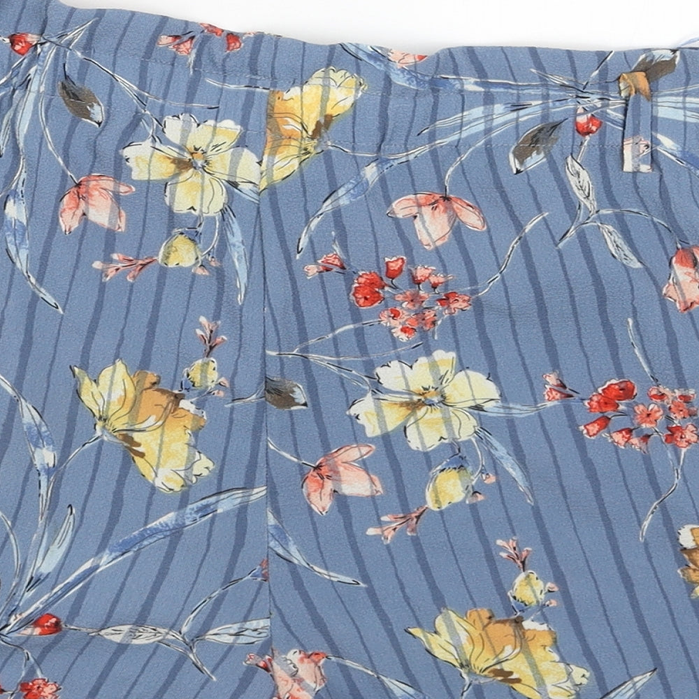 Peacocks Womens Blue Floral Polyester Culotte Shorts Size 10 Regular Zip