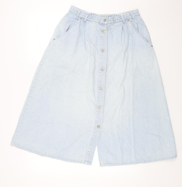 Preworn Womens Blue Cotton Swing Skirt Size 32 in Button