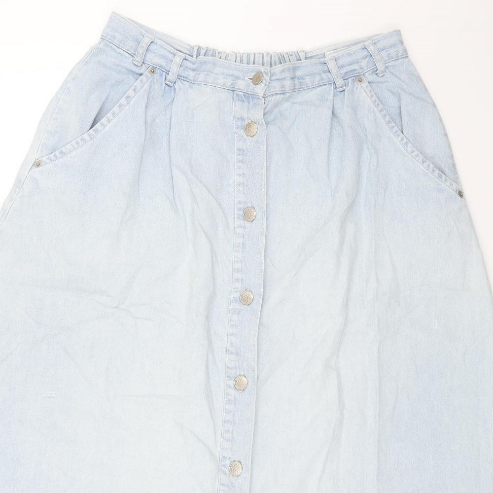 Preworn Womens Blue Cotton Swing Skirt Size 32 in Button