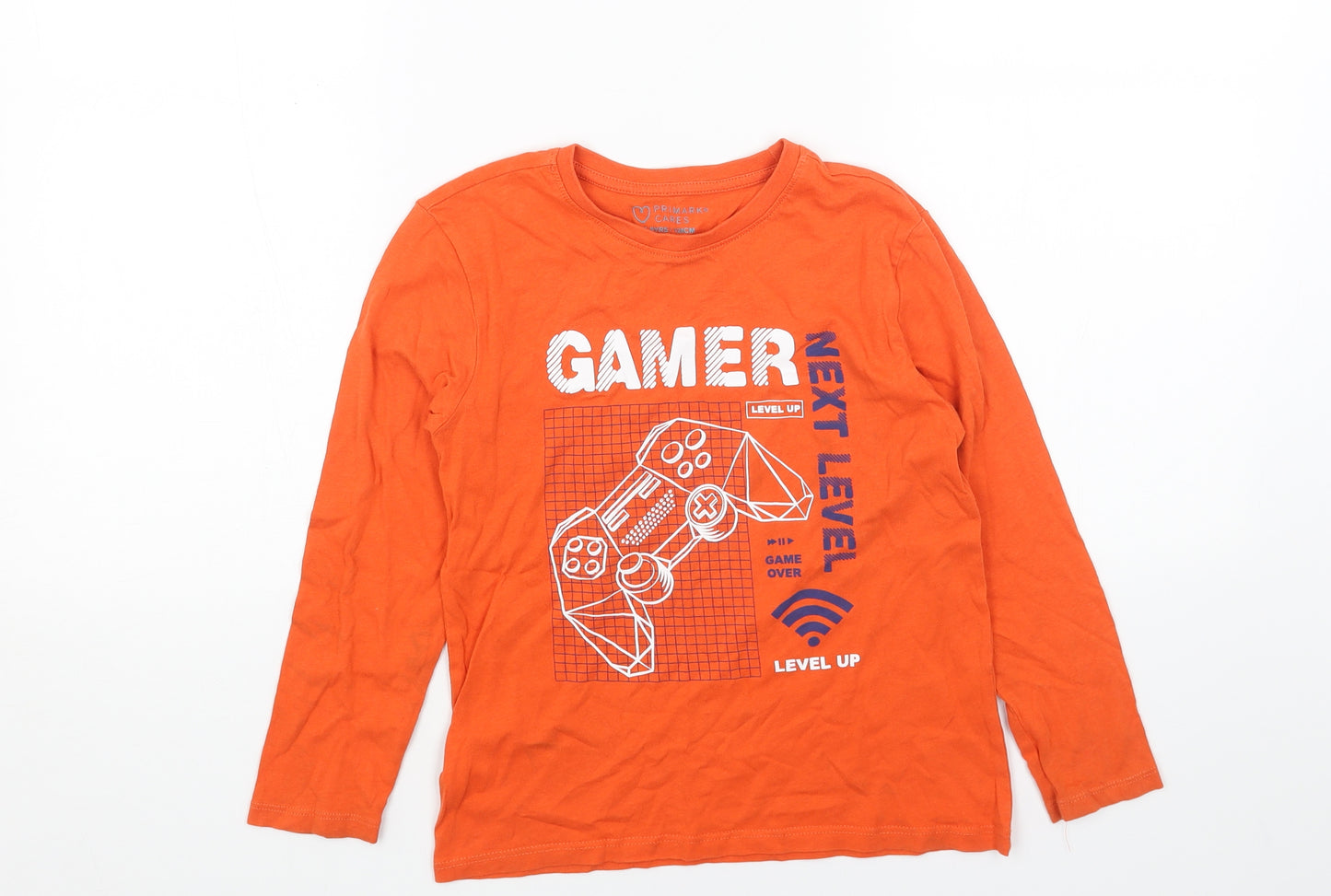 Primark Boys Orange Cotton Basic T-Shirt Size 7-8 Years Round Neck Pullover - Gamer