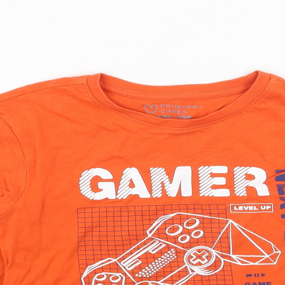Primark Boys Orange Cotton Basic T-Shirt Size 7-8 Years Round Neck Pullover - Gamer