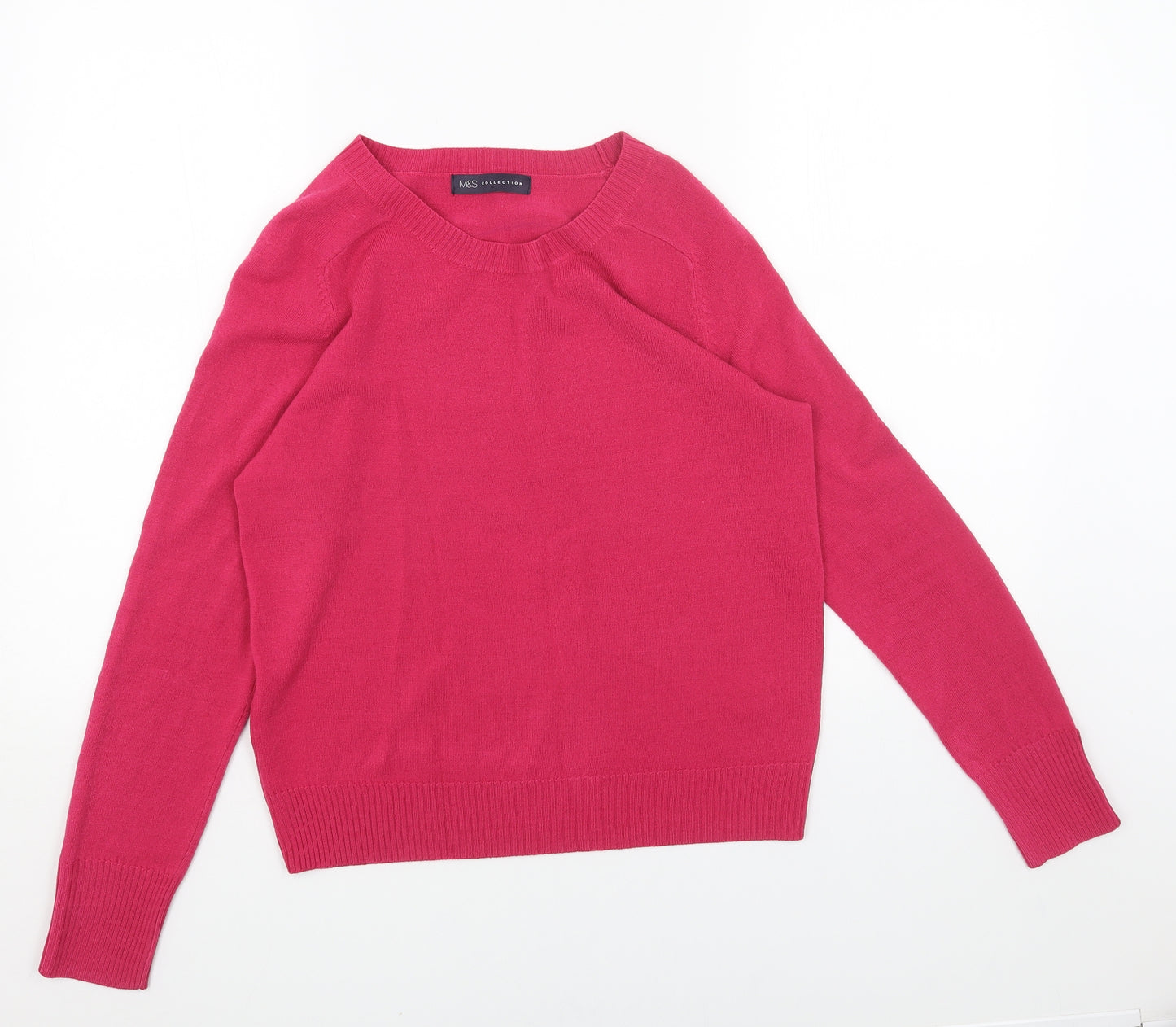 Marks and Spencer Womens Pink Round Neck Acrylic Pullover Jumper Size 12