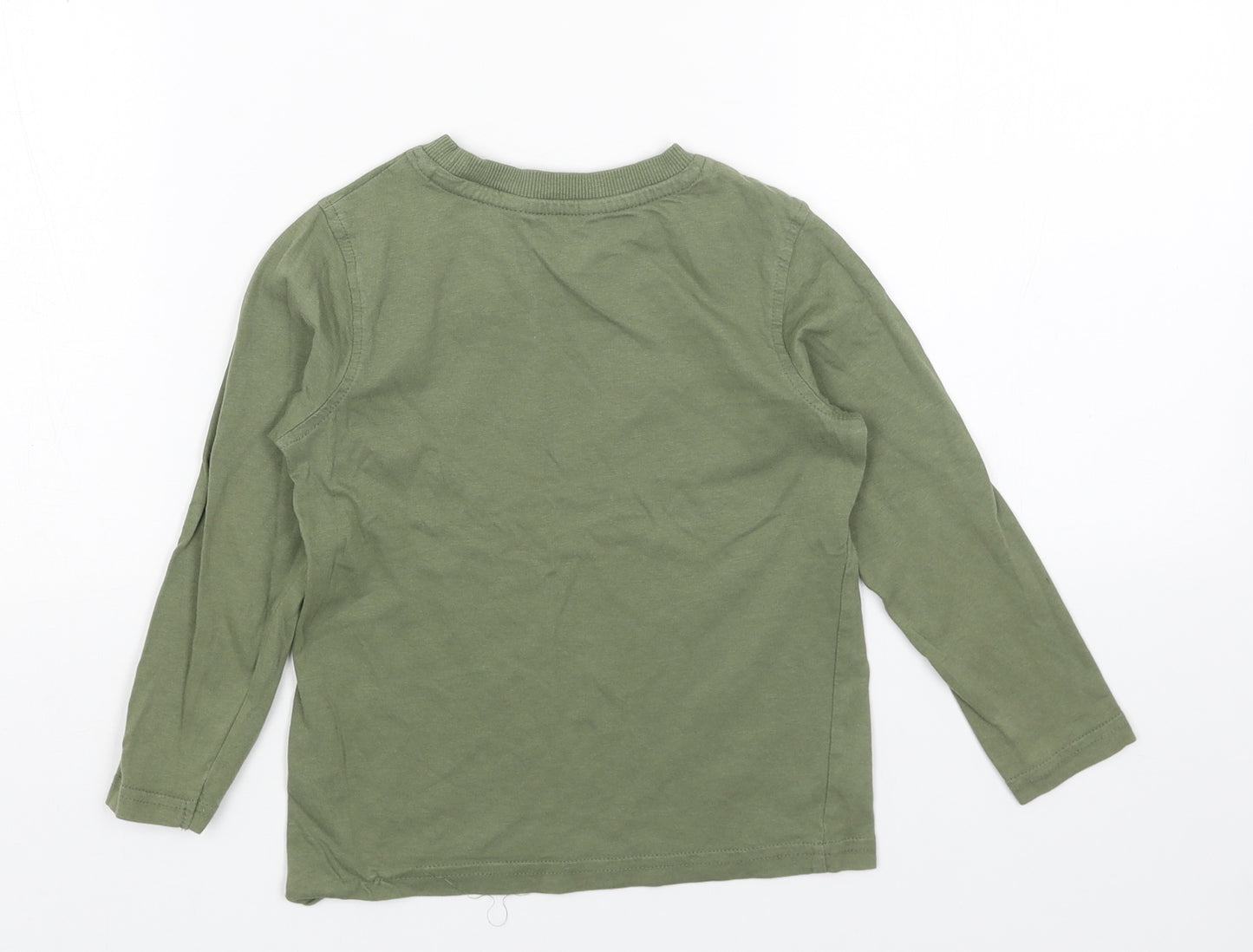 George Girls Green Cotton Basic T-Shirt Size 3-4 Years Round Neck Pullover - Lion