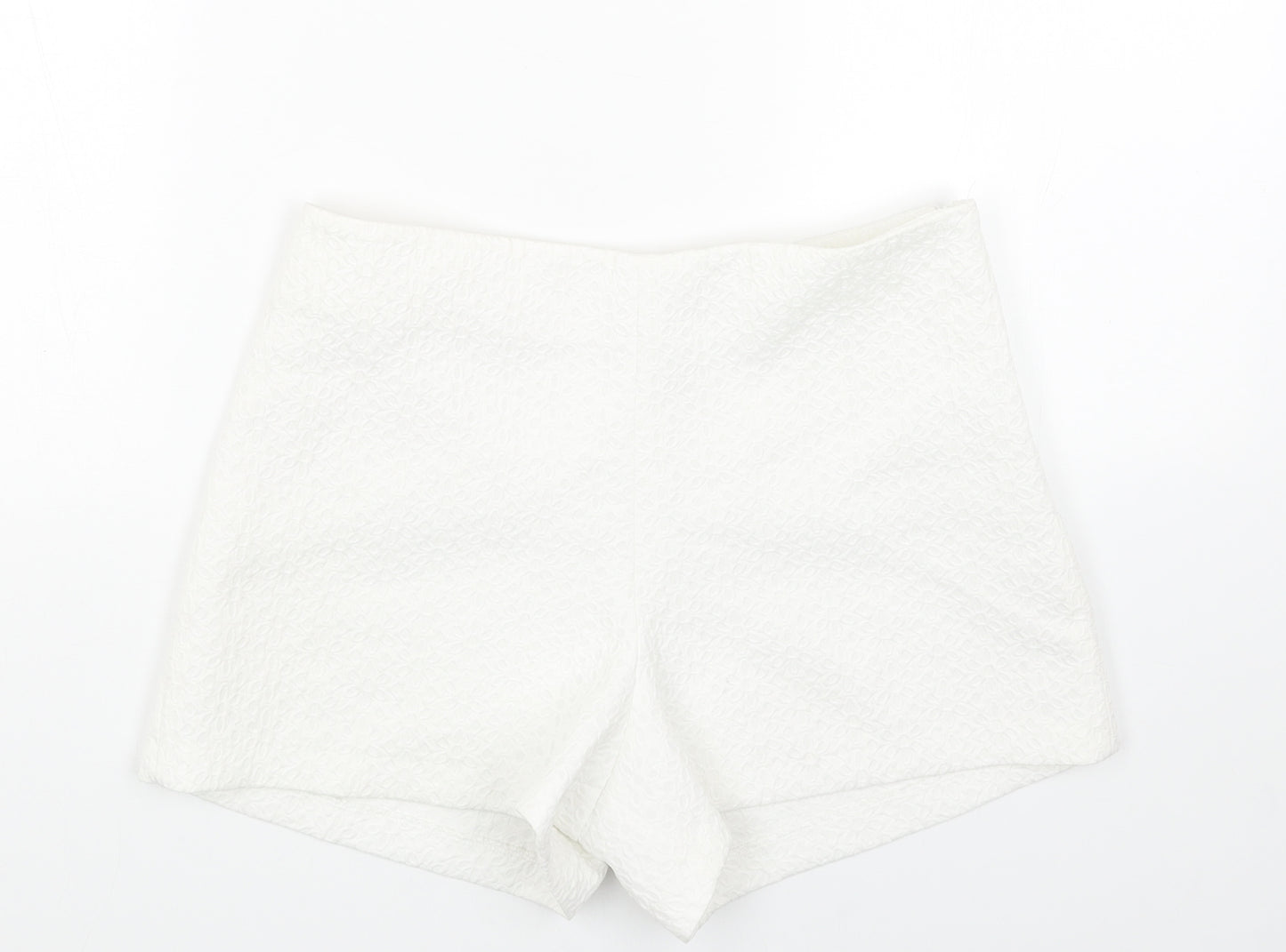 Miss Selfridge Womens White Geometric Polyester Culotte Shorts Size 10 Regular Zip