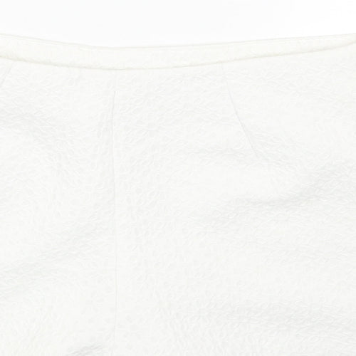 Miss Selfridge Womens White Geometric Polyester Culotte Shorts Size 10 Regular Zip