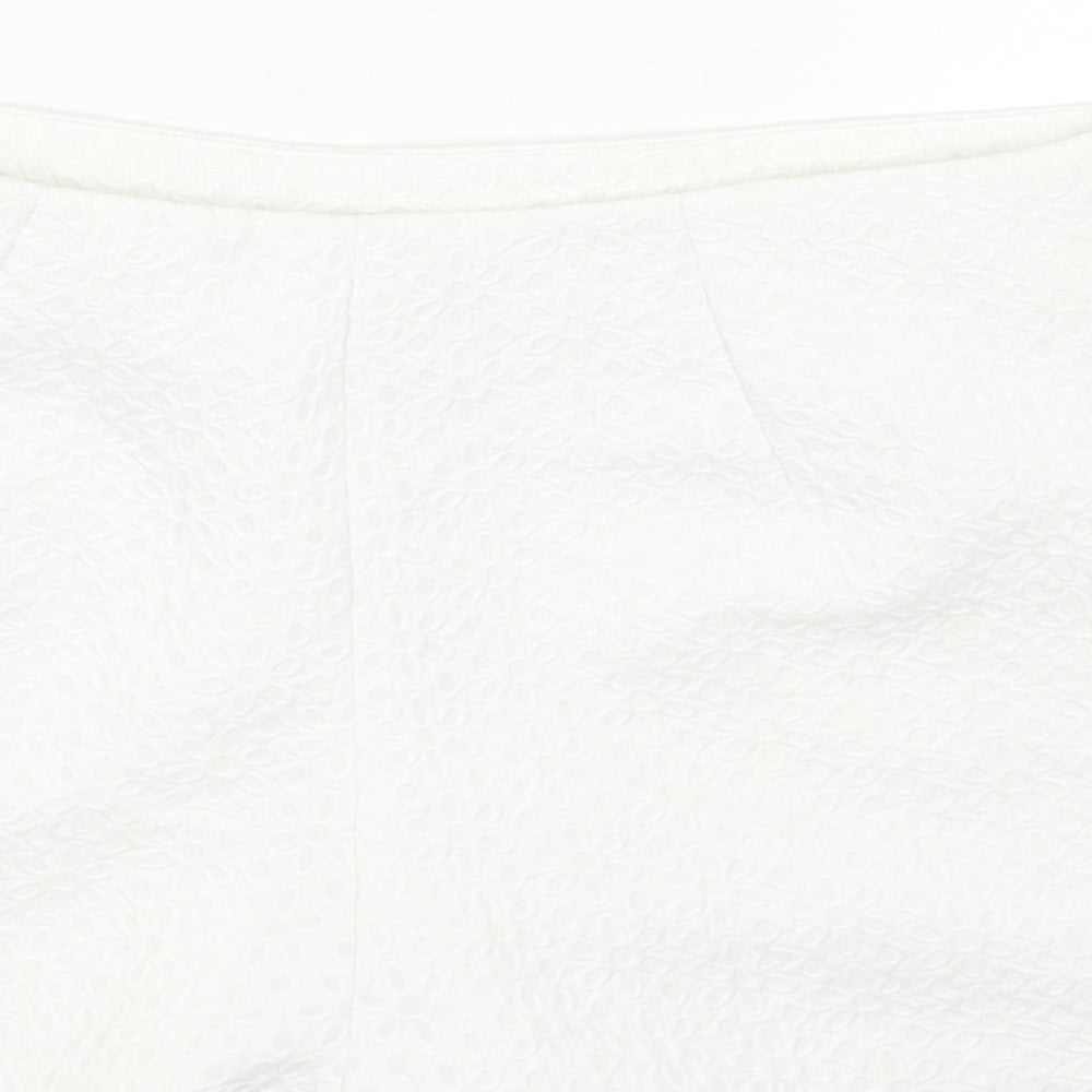 Miss Selfridge Womens White Geometric Polyester Culotte Shorts Size 10 Regular Zip