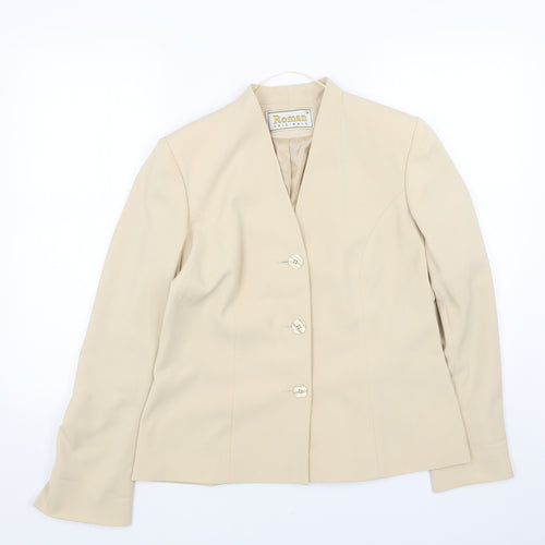 Roman Womens Beige Jacket Blazer Size 14 Button
