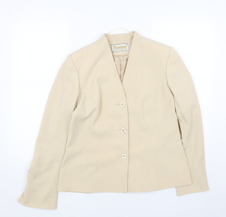 Roman Womens Beige Jacket Blazer Size 14 Button